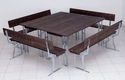 Table and benches sets four legged, galvanized with back special offer no.134b 