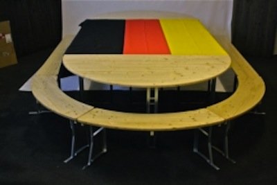 117 table and benches set for 32 people 