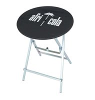Standing tables with cola advertising