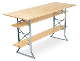 Standing table due to table heightening and foot rest