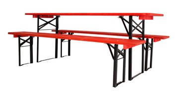 black red table and benches sets