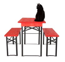 Table and benches set with cat Sally