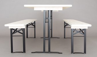 Table and benches sets with T-frame