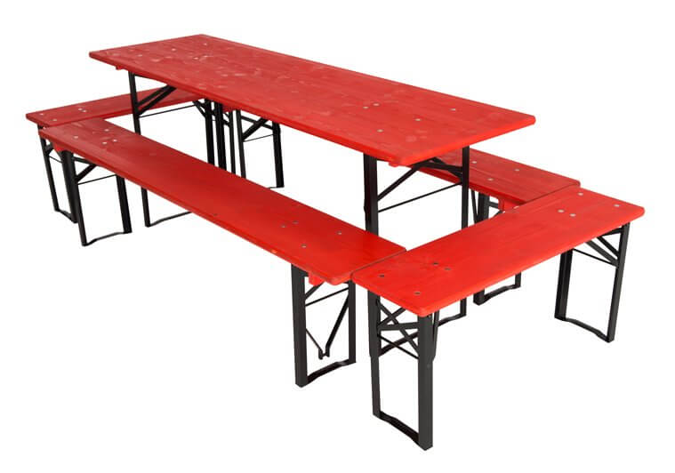 Table and benches set RAL 3001 red